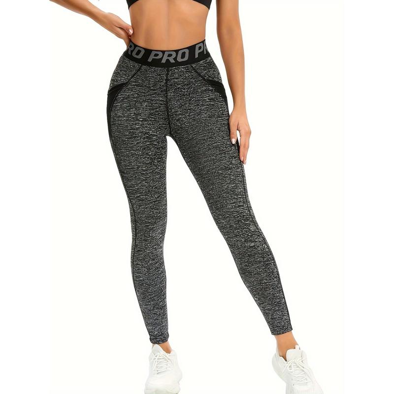 Letter Pattern High Waist Yoga Pants, High Elasticity Running Fitness Leggings, Autumn and Winter Women's Sports Clothing