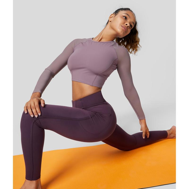 Halara Softlyzero™ Airy Contrast Mesh Sleeve Cropped Cool Touch Yoga Sports Top-UPF50+