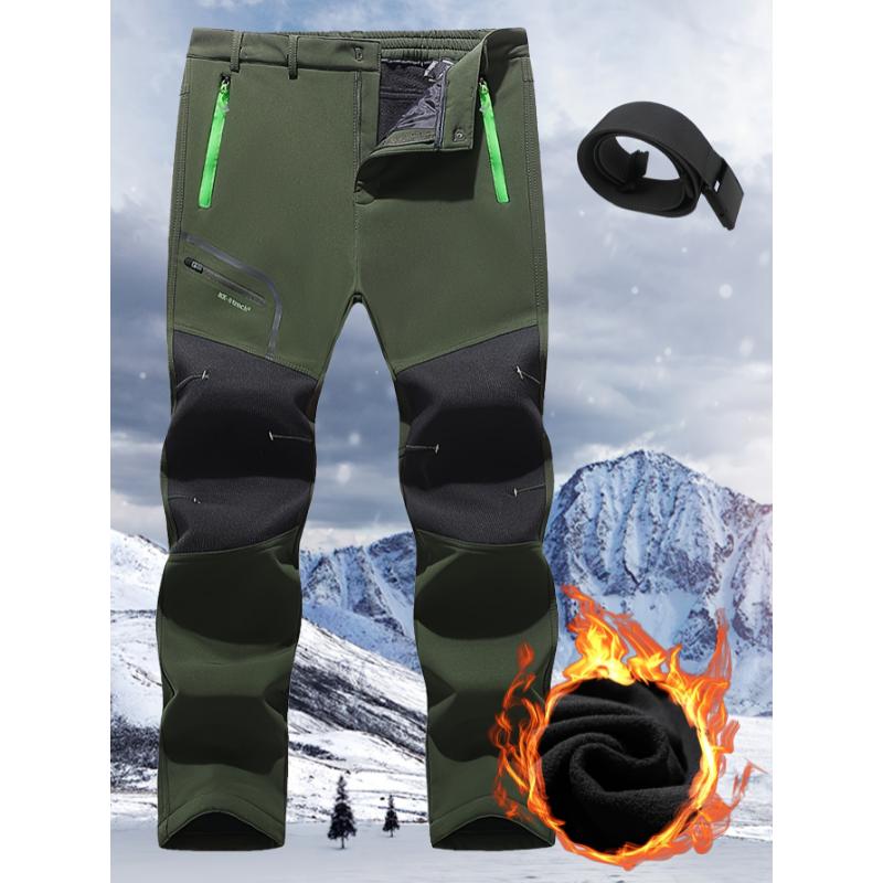 Men's Fleece Thick Warm Patchwork Loose Straight Leg Hiking Pants for Adventure, Ski, Mountaineering - Trendy and Comfortable