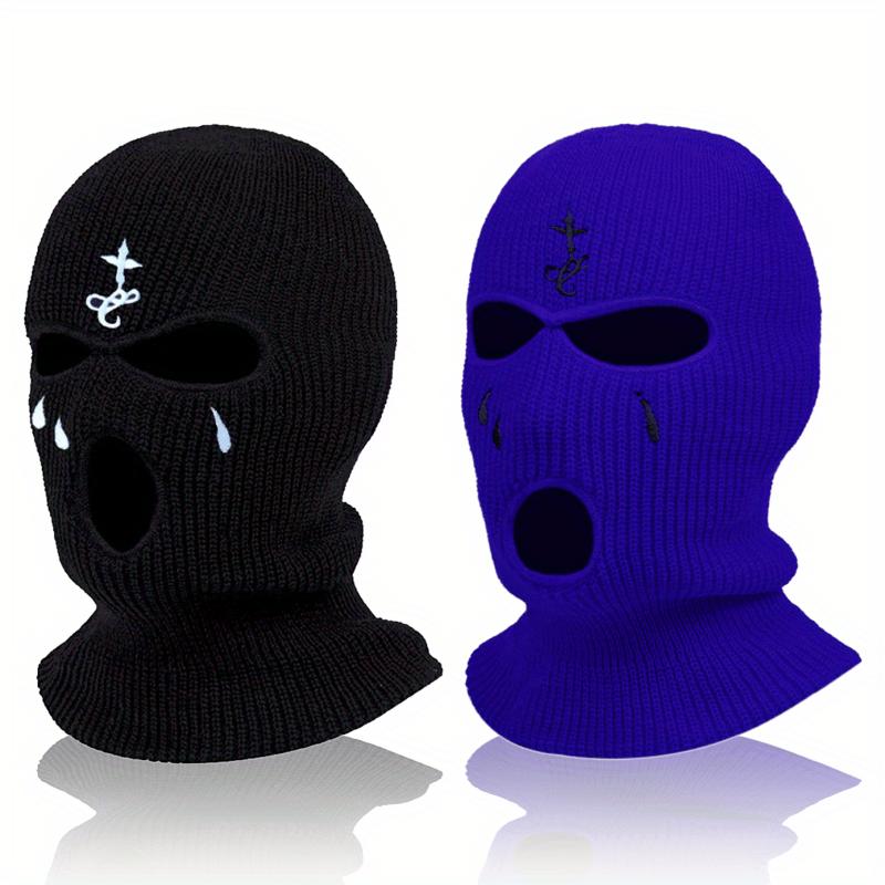 2pcs Soft & Warm Embroidered Knit Balaclava Face Mask - Ultimate Winter Sports & Outdoor Companion with 3-Hole Design, Unique Gift Idea for Friends