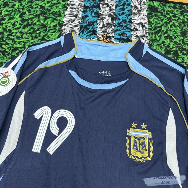 2006 World Cup Argentina Jersey Away No. 19 Messi Riquelme Soccer Training Jersey Short Sleeve fan shirt jersey  ootd