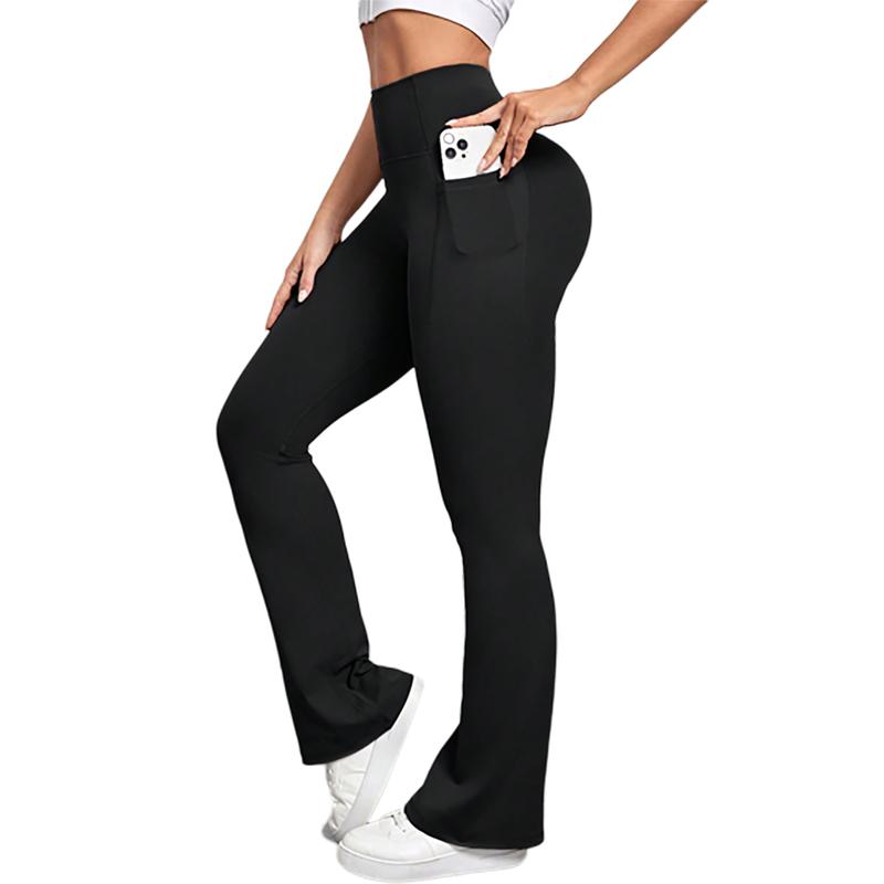 Flare Sport Yoga pants, High-Waist Tummy Control Athletic Workout Plain Pants, Solid Slimming Skinny Bootcut Exercise Leggings for Fall Winter Gym