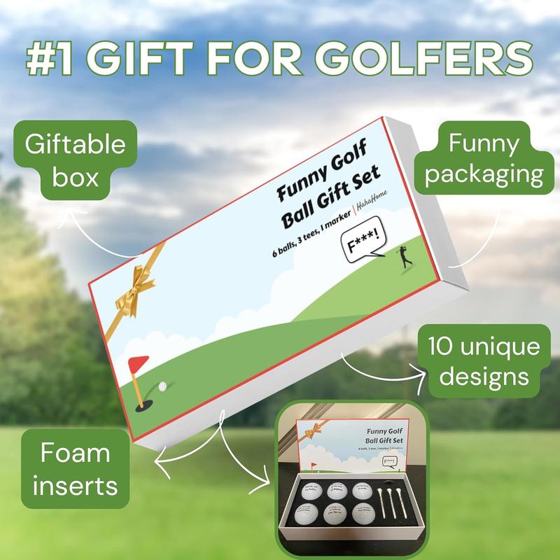 Funny Golf Ball Gift Set, Funny Golf Gifts for Men - Golf Balls for Dad, Mom, and Golfers - Includes 6 Balls, 3 Tees, and 1 Marker