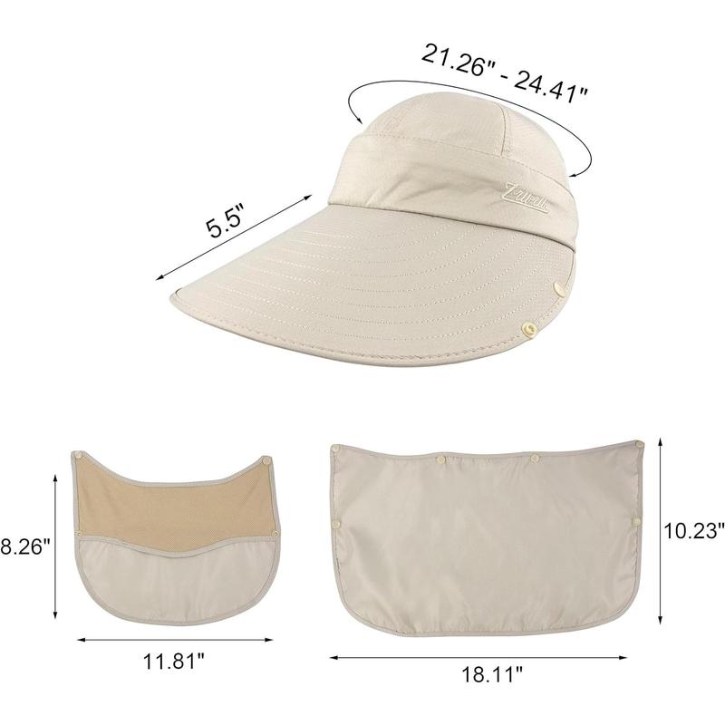 Sun Protection Wide Brim Hat for Women - Foldable Ponytail Summer Hat with Detachable Flap - UV Protection Fishing Hat for Outdoor Activities