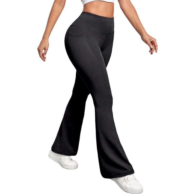 Flare Sport Yoga pants, High-Waist Tummy Control Athletic Workout Plain Pants, Solid Slimming Skinny Bootcut Exercise Leggings for Fall Winter Gym