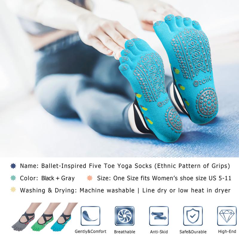 Ozaiic Yoga Socks for Women with Grips, Non-Slip Five Toe Socks for Pilates, Barre, Ballet, Fitness