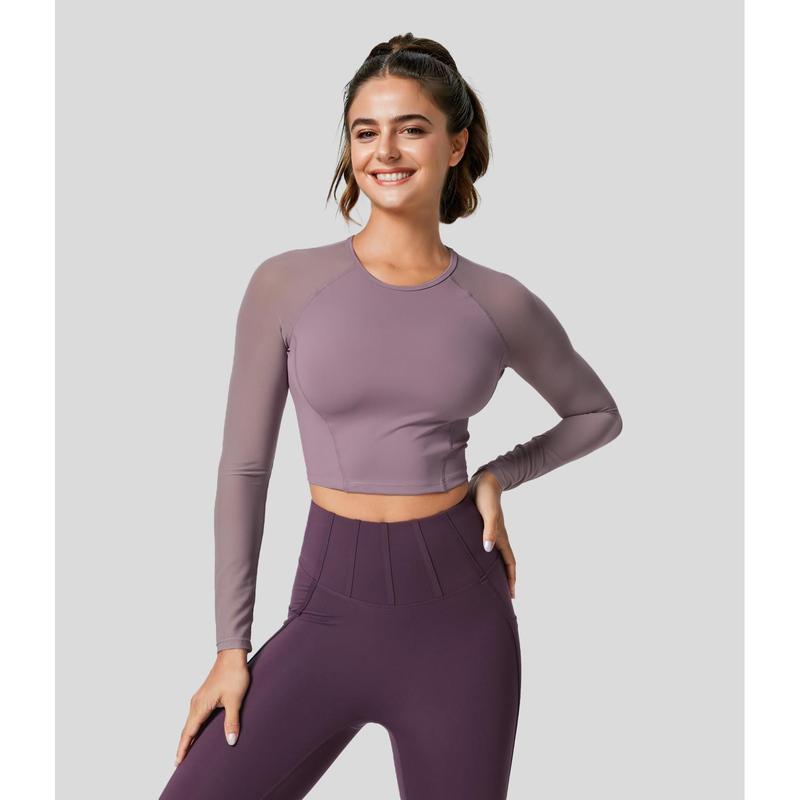 Halara Softlyzero™ Airy Contrast Mesh Sleeve Cropped Cool Touch Yoga Sports Top-UPF50+