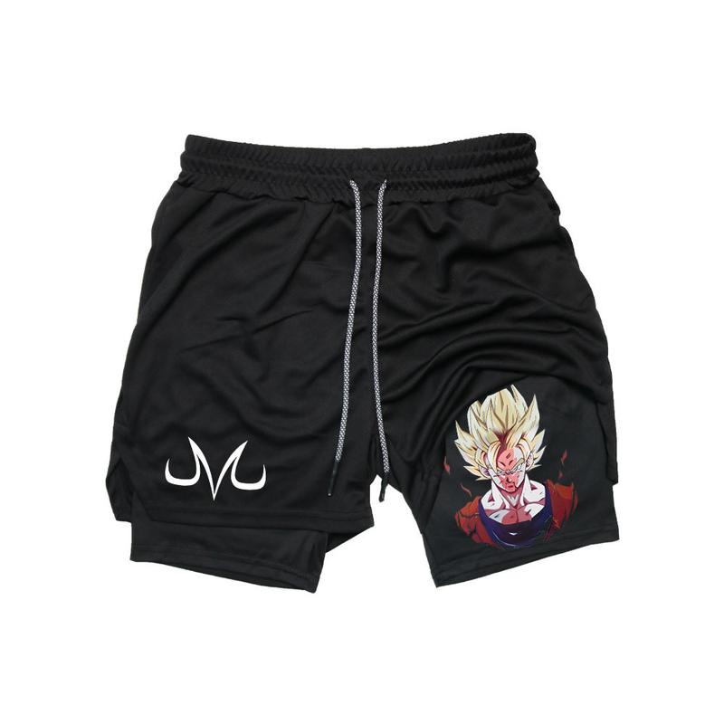 Mesh Print Men's Fitness Workout Shorts Anime 2 in 1 compression shorts Double Layer Shorts with Pockets Quick Drying Running Fitness basketball shorts M-3XL