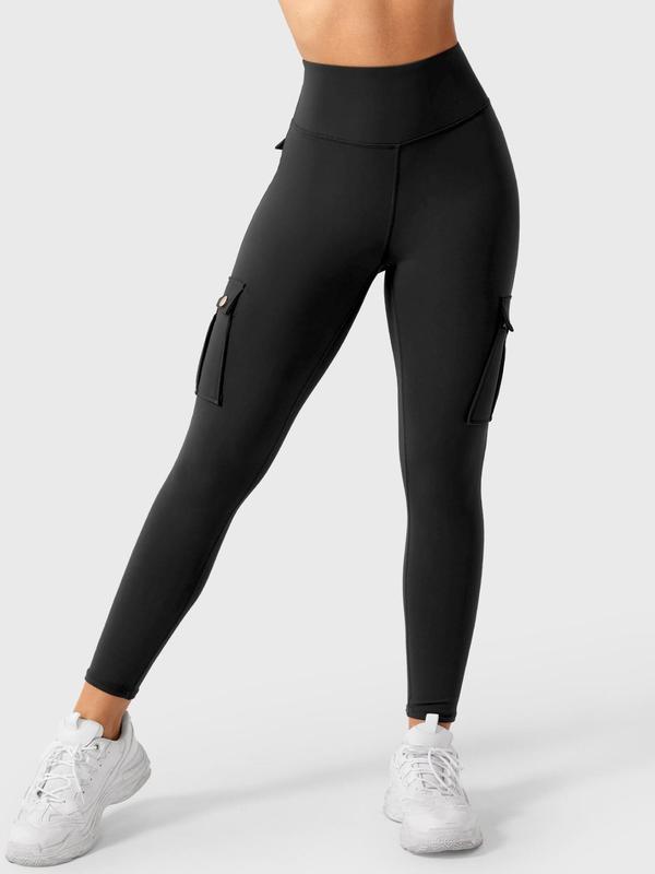 Women's Solid High Waist Pocket Sports Leggings, Casual Comfy Breathable Skinny Pants for Yoga Gym Workout, Ladies Sportswear for All Seasons