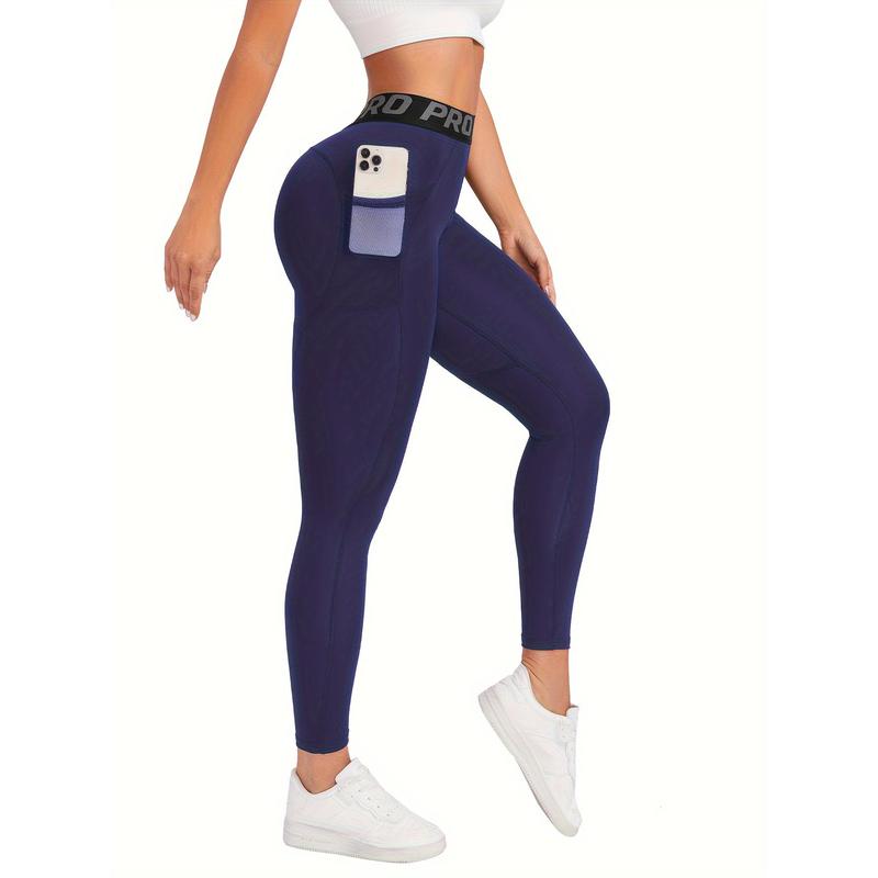 Letter Pattern High Waist Yoga Pants, High Elasticity Running Fitness Leggings, Autumn and Winter Women's Sports Clothing