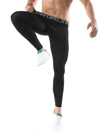 $19.99 SILKWORLD Men's Compression Pants with 2-3 Pack, Cool Dry Gym Leggings Baselayer Running Tights for Workout, Black and Multicolor 3 Activewear Cycling