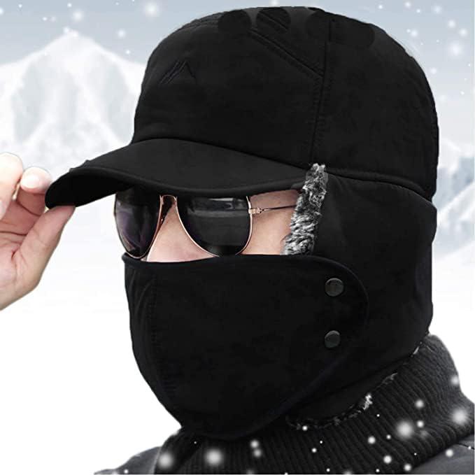 Winter Essentials Warm Hat, Winter Hat with Ear Flaps, 3 in 1 Thermal Fur Lined Trapper Hat Windproof Cycling Headwear 51