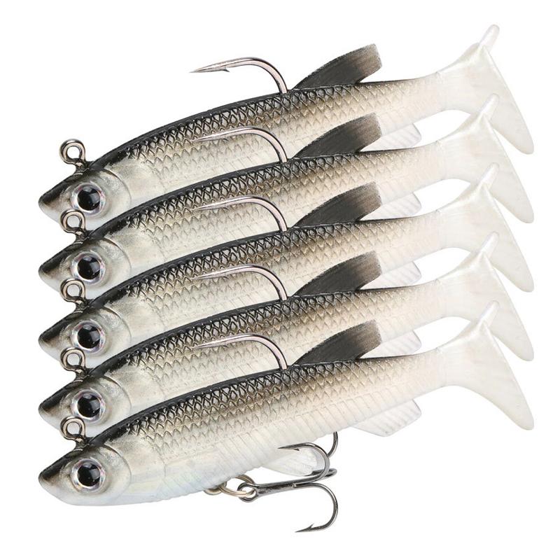 Artificial Fishing Lure,5Pcs Bionic Paddle T Tail Soft Fishing Lure with Hook,3D Fish Eye Design Simulated fish, Fishing bait for Freshwater &Saltwater,Flyfishing gear,Portable Outdoor FishingAccessories