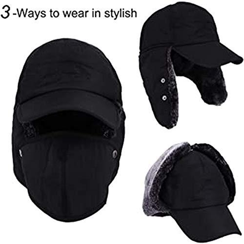 Winter Essentials Warm Hat, Winter Hat with Ear Flaps, 3 in 1 Thermal Fur Lined Trapper Hat Windproof Cycling Headwear 51