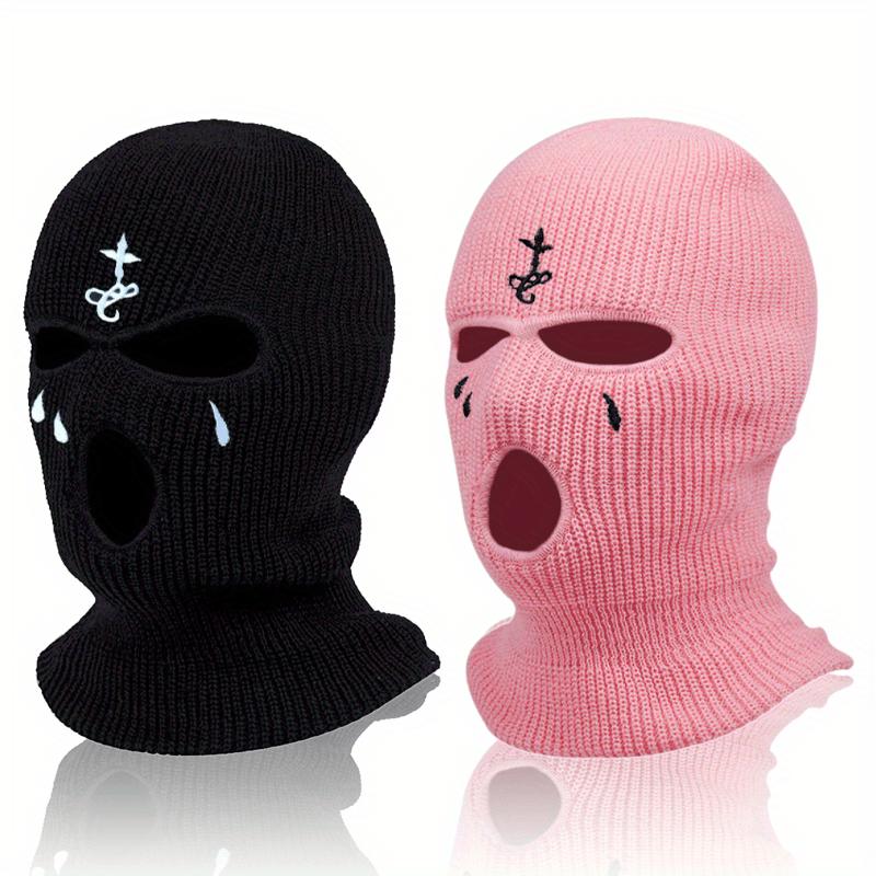 2pcs Soft & Warm Embroidered Knit Balaclava Face Mask - Ultimate Winter Sports & Outdoor Companion with 3-Hole Design, Unique Gift Idea for Friends