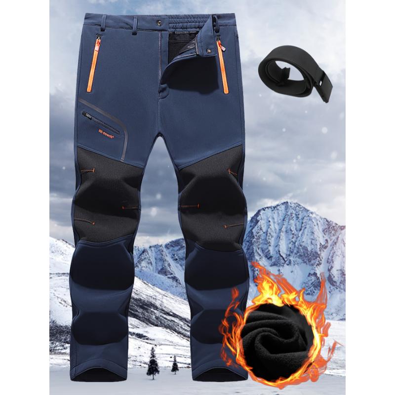 Men's Fleece Thick Warm Patchwork Loose Straight Leg Hiking Pants for Adventure, Ski, Mountaineering - Trendy and Comfortable