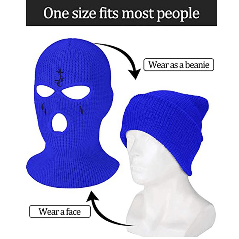 2pcs Soft & Warm Embroidered Knit Balaclava Face Mask - Ultimate Winter Sports & Outdoor Companion with 3-Hole Design, Unique Gift Idea for Friends