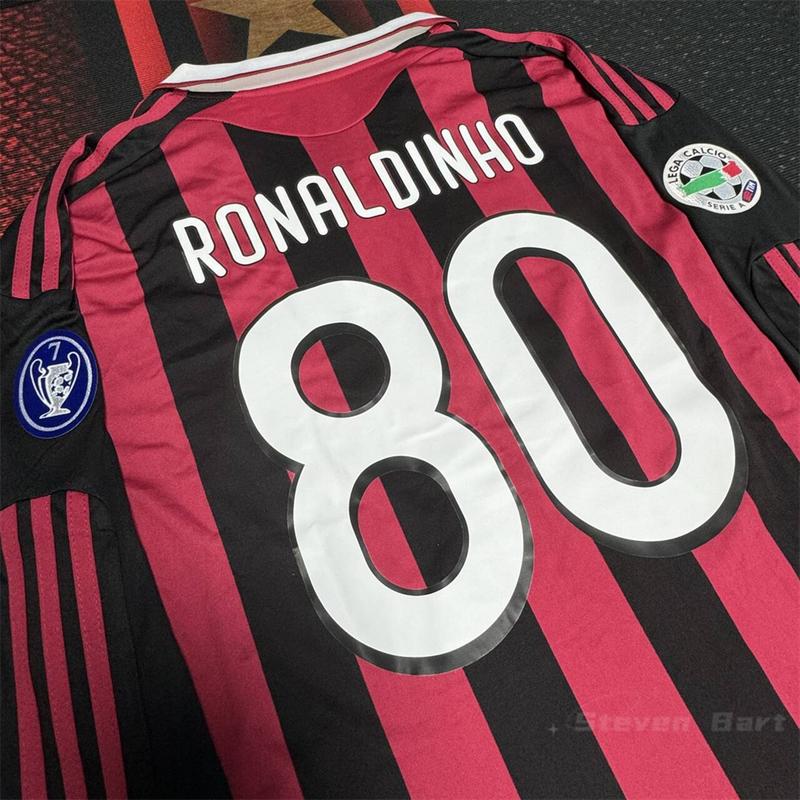 Soccer Jersey Fans Version Home kit Ronaldinho #80 Black Red  long Sleeves