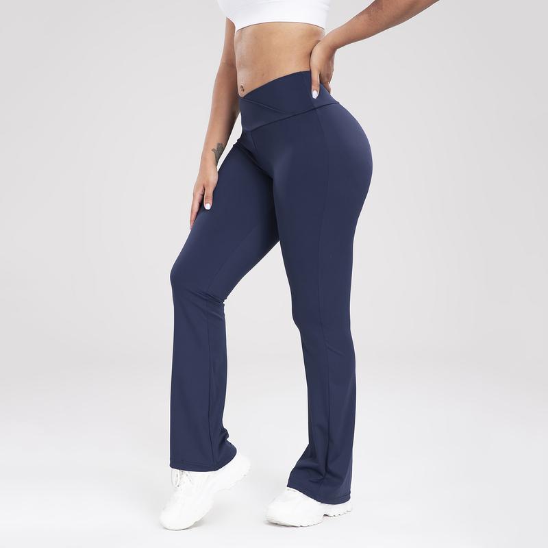 Women's Plain High Waist Sports Leggings, Solid Wrap Flare Leg Pants, High Stretch Seamless Yoga Leggings, Ladies Sportswear for Indoor Outdoor Wear