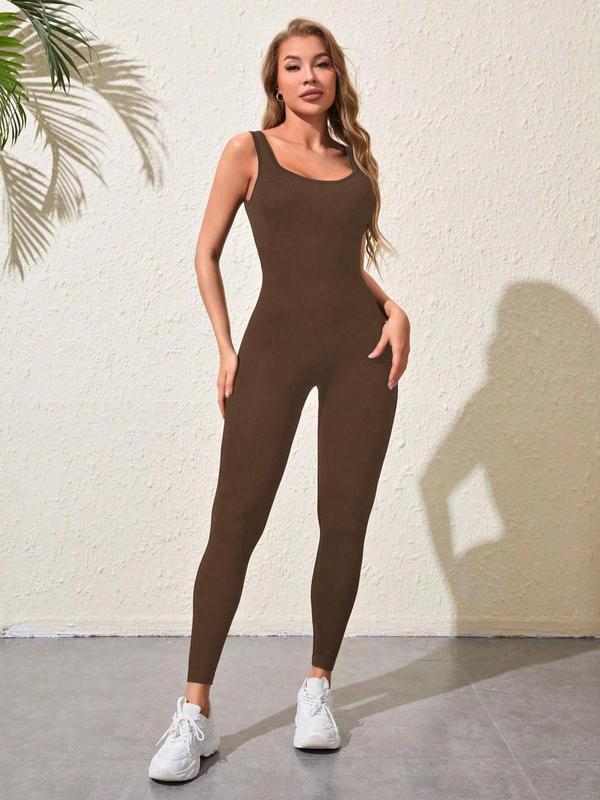 Women's Solid Color Cut Out Skinny Tummy Control Jumpsuit, Sporty High Stretch Yoga Workout Jumpsuit, Jumpsuit for Women, 2024 Sportswear for Women, Gym Clothing, Gym Clothes for Women, Minimalistic Outfit