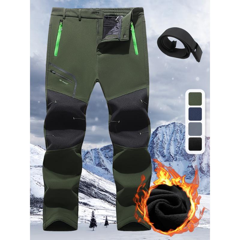 Men's Fleece Thick Warm Patchwork Loose Straight Leg Hiking Pants for Adventure, Ski, Mountaineering - Trendy and Comfortable