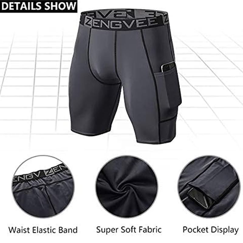 3 Pack Mens  Compression Shorts   with Pocket Running Short  Gym,Swimming,Yoga,Climbing,Workout,Cycling,Running