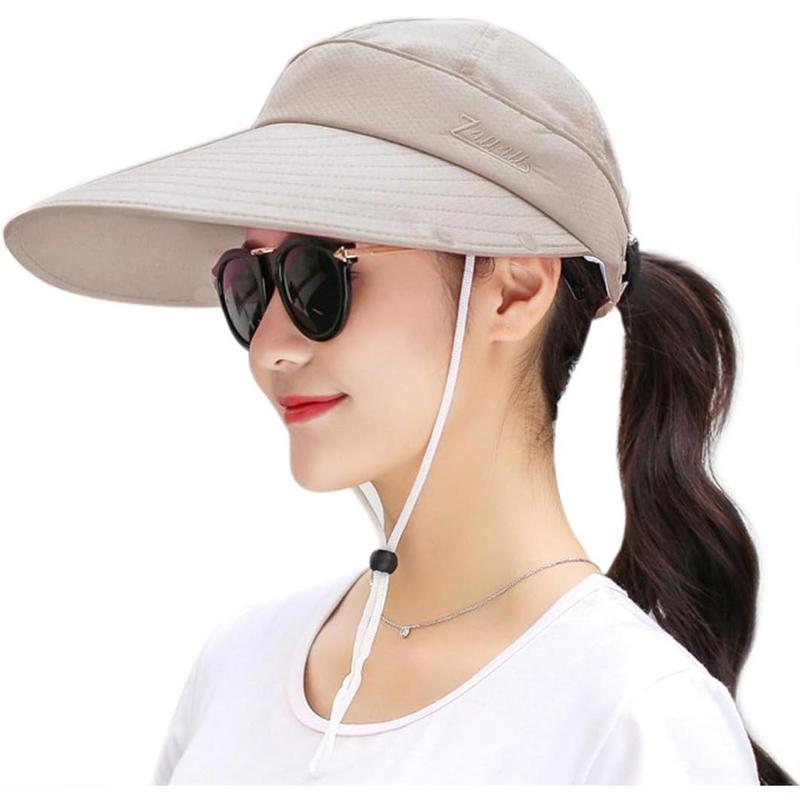 Sun Protection Wide Brim Hat for Women - Foldable Ponytail Summer Hat with Detachable Flap - UV Protection Fishing Hat for Outdoor Activities