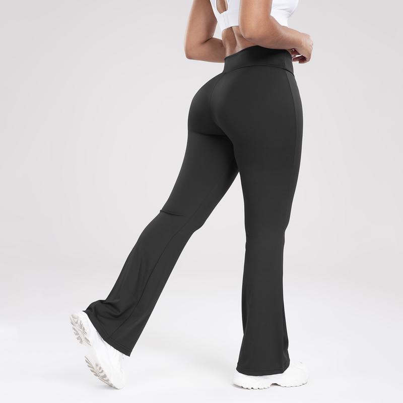 Women's Plain High Waist Sports Leggings, Solid Wrap Flare Leg Pants, High Stretch Seamless Yoga Leggings, Ladies Sportswear for Indoor Outdoor Wear