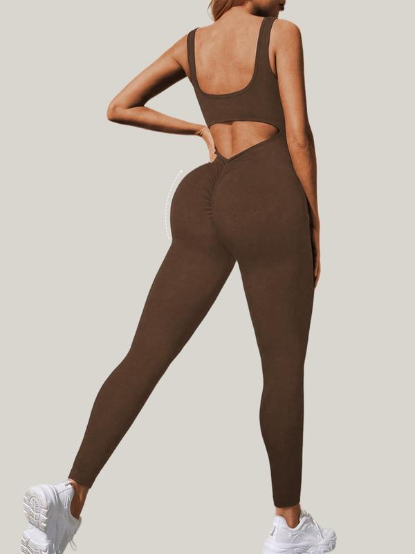 Women's Solid Color Cut Out Skinny Tummy Control Jumpsuit, Sporty High Stretch Yoga Workout Jumpsuit, Jumpsuit for Women, 2024 Sportswear for Women, Gym Clothing, Gym Clothes for Women, Minimalistic Outfit