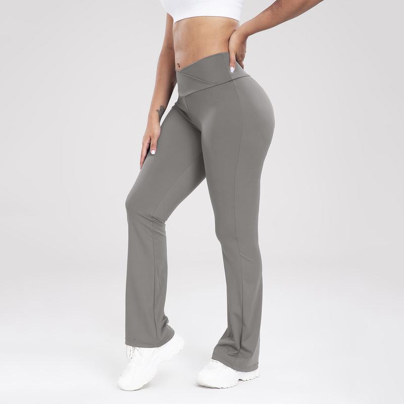 Women's Plain High Waist Sports Leggings, Solid Wrap Flare Leg Pants, High Stretch Seamless Yoga Leggings, Ladies Sportswear for Indoor Outdoor Wear