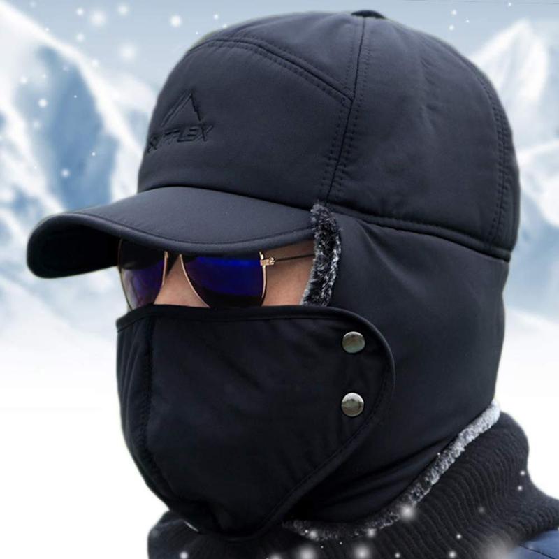 Winter Essentials Warm Hat, Winter Hat with Ear Flaps, 3 in 1 Thermal Fur Lined Trapper Hat Windproof Cycling Headwear 51