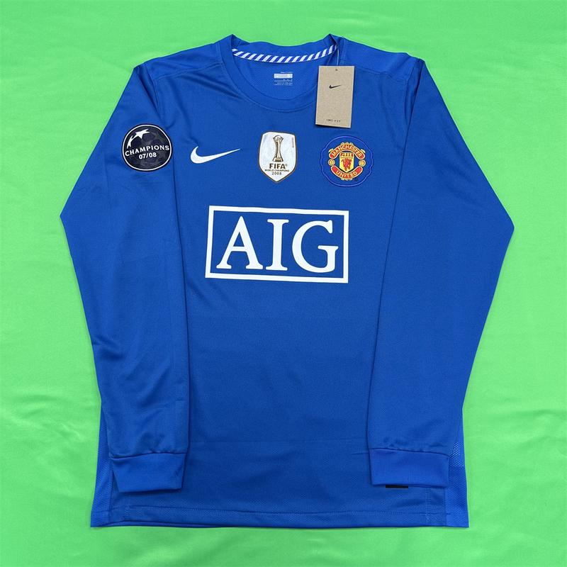 Nike 0708 Manchester United Vintage Long Sleeve Soccer Jersey Away 7 Ronaldo Champions League Edition