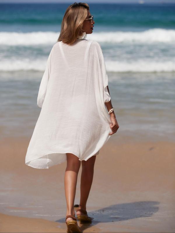 Women's Plain Crochet Hollow Out Batwing Sleeve Cover Up, Beach Outfits, Summer Outfits, Casual V Neck Half Sleeve Cover Up for Beach Vacation, Swimsuit Cover Ups for Women, Women's Clothing, Ladies Summer Clothes