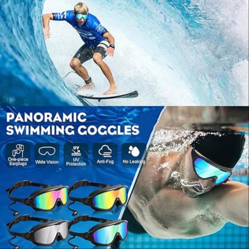 Swimming Goggles & Earplugs Set (3 Sets), Wide View Anti-fog & UV Swimming Goggles, No Leaking Swim Glasses for Men Women Youth