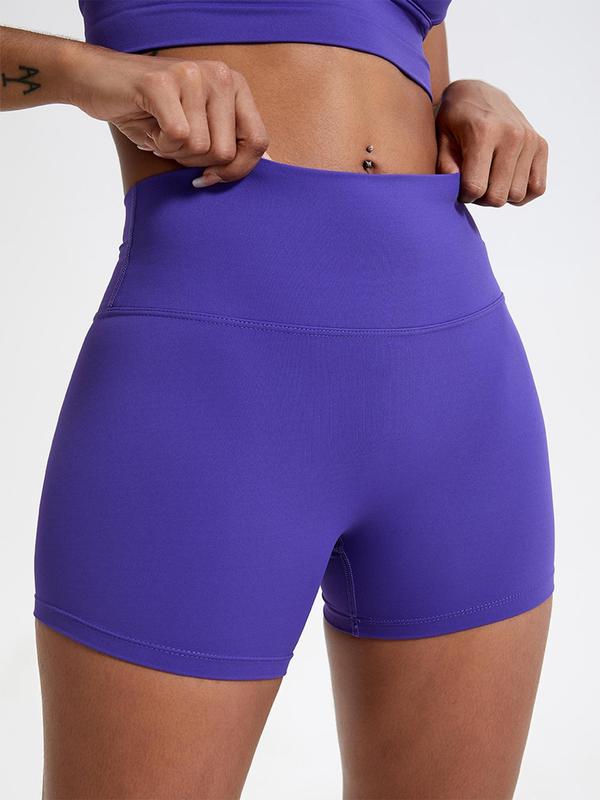 Women's Solid High Waist Sports Shorts, Gym Shorts, Workout Shorts, High Stretch Yoga Shorts, Ladies Sportswear for Indoor Outdoor Wear, Gym Clothing, Fall Outfits, Fallfreshness, Experimental Outfits