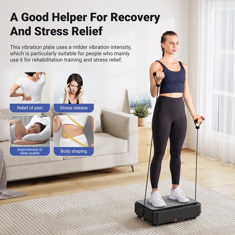 MERACH Square Vibration Plate Exercise Machine, Lymphatic Drainage Machine, Whole Body Workout Vibration Platform for Wellness and Fitness with 2 Resistance Bands