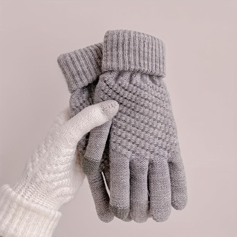 1 Pair Knit Thermal Winter Gloves, Solid Color Touch Screen Thickened Sports Gloves For Cycling & Hiking