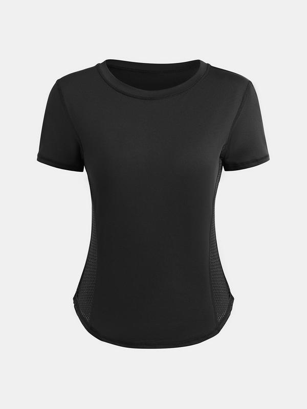 YOZY Solid Hollow Out Round Neck Sports Tee, Casual Short Sleeve Crew Neck T-shirt, 2024 Women's Daily & Sports Wear for Yoga, Gym, Workout, Running