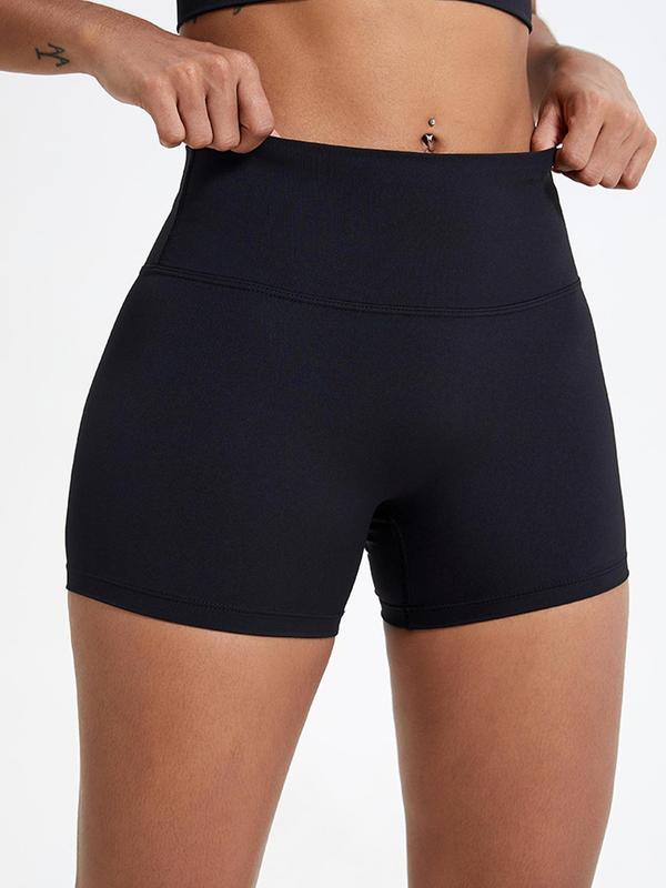 Women's Solid High Waist Sports Shorts, Gym Shorts, Workout Shorts, High Stretch Yoga Shorts, Ladies Sportswear for Indoor Outdoor Wear, Gym Clothing, Fall Outfits, Fallfreshness, Experimental Outfits