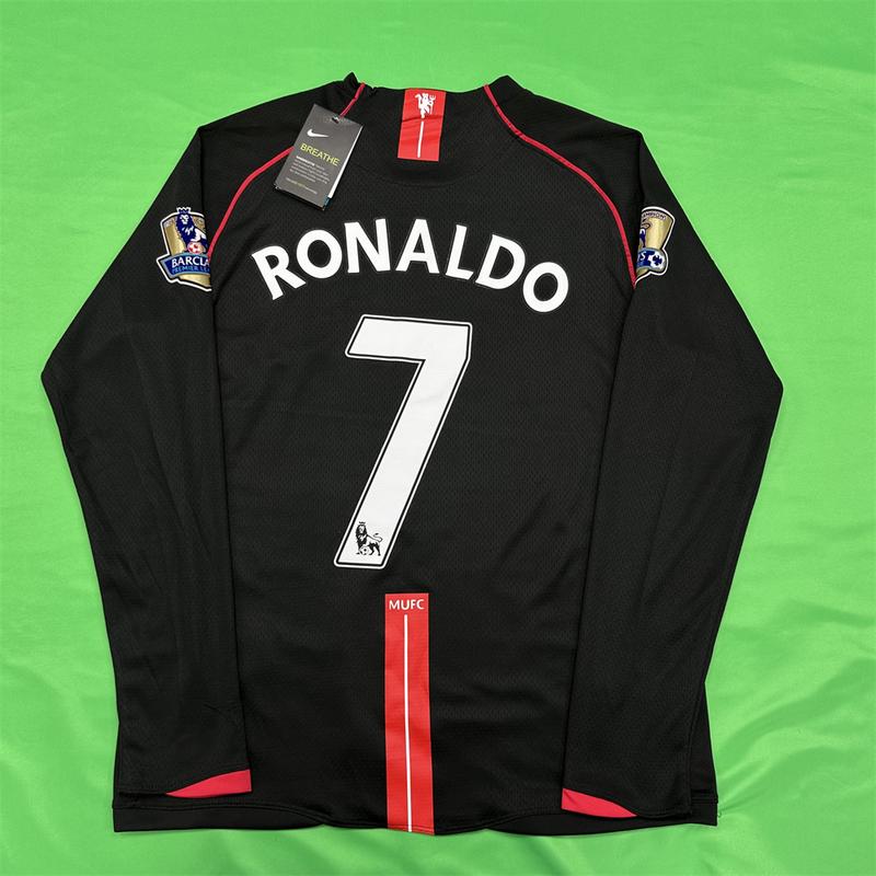 Nike 0708 Manchester United Vintage Long Sleeve Soccer Jersey Away 7 Ronaldo Champions League Edition