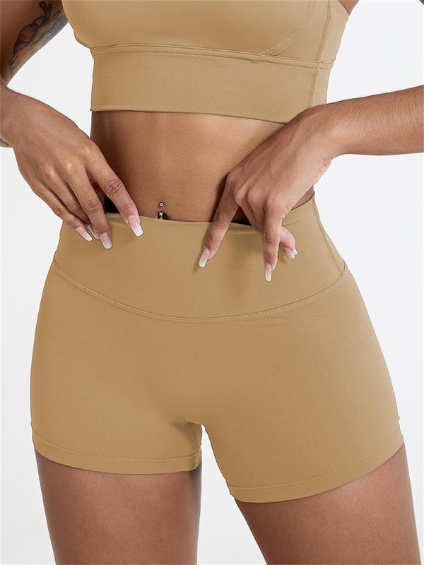 Women's Solid High Waist Sports Shorts, Gym Shorts, Workout Shorts, High Stretch Yoga Shorts, Ladies Sportswear for Indoor Outdoor Wear, Gym Clothing, Fall Outfits, Fallfreshness, Experimental Outfits