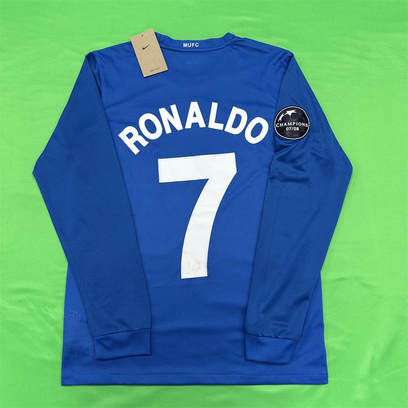 Nike 0708 Manchester United Vintage Long Sleeve Soccer Jersey Away 7 Ronaldo Champions League Edition