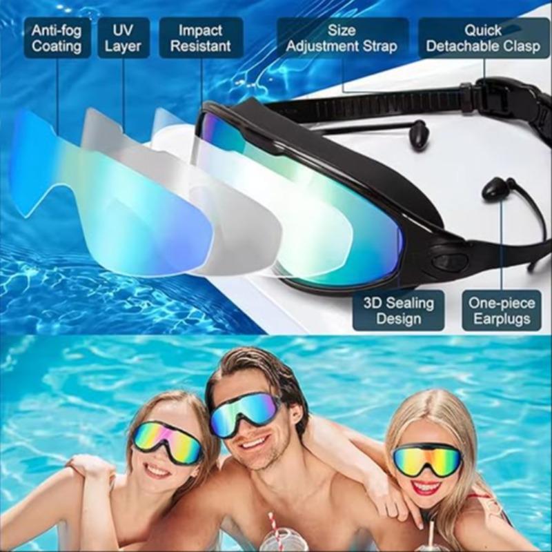 Swimming Goggles & Earplugs Set (3 Sets), Wide View Anti-fog & UV Swimming Goggles, No Leaking Swim Glasses for Men Women Youth