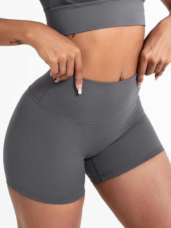 Women's Solid High Waist Sports Shorts, Gym Shorts, Workout Shorts, High Stretch Yoga Shorts, Ladies Sportswear for Indoor Outdoor Wear, Gym Clothing, Fall Outfits, Fallfreshness, Experimental Outfits