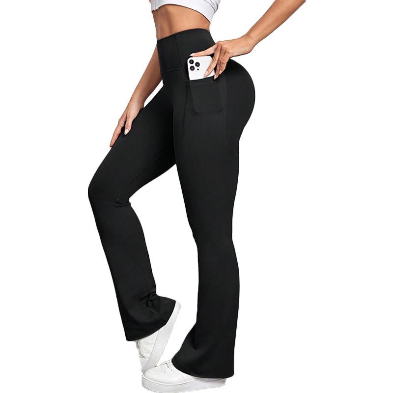 Women's High-Waist Flare Leg Yoga Pants  - Stretchy, Pocketed, Solid Color, Gym-Ready, Breathable, Quick-Drying, Sports Leggings  normal type outfit