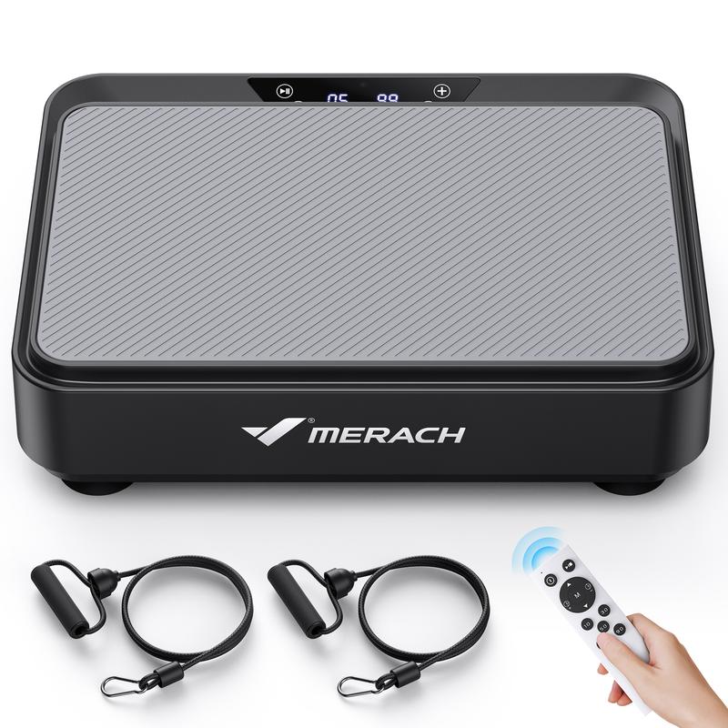 MERACH Square Vibration Plate Exercise Machine, Lymphatic Drainage Machine, Whole Body Workout Vibration Platform for Wellness and Fitness with 2 Resistance Bands