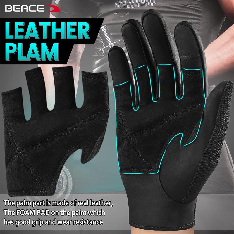 Full Finger Weight Lifting Gym Gloves with Anti-Slip Leather Palm for Workout Exercise Training Fitness and Bodybuilding for Men & Women