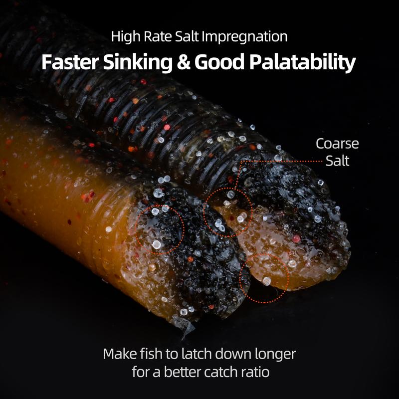 RUNCL Soft Fishing Worms - 100PCS Mega Pack | 3-6 Inch Senko Style Lures | Multicolor Stick Baits for Bass, Trout & Panfish | Durable fishing rod