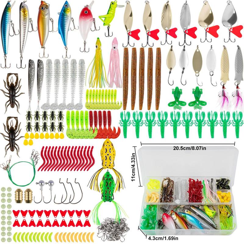 Fishing Lures Kit, 1 Set Fishing Lures Set, Including Spoon Lures, Soft Plastic Worms, Crankbait Jigs, Fish Hooks, Fishing Equipment, Outdoor Fishing Accessories, Bait Tackle Kit for Bass Trout Salmon For Gift