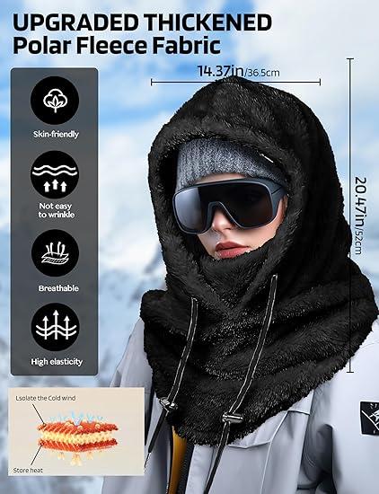 Balaclava Winter Ski Mask for Men Women, Fleece Face Mask Women Hat Neck Windproof Hooded Scarf Cold Weather Warm Face Cover